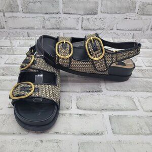 NWOB Dolce Vita Starla Black Raffia Woven Two Strap Buckle Sandal Size 8.5